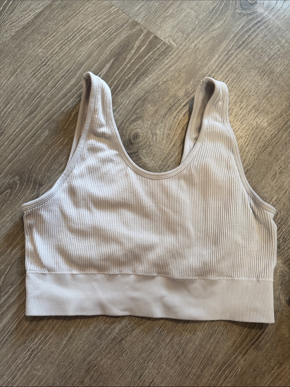 aerie Ribbed Scoop Neck Sports Bra in light beige